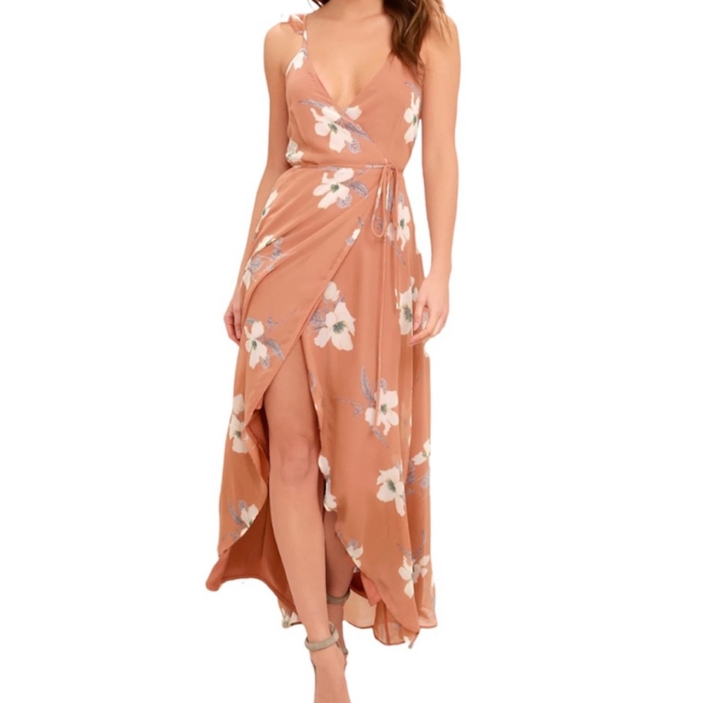 Lulus All Mine Rusty Rose Floral Print High-Low Wrap Dress
